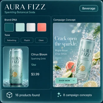 Aura Fizz beverage sample studio card