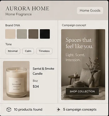 Aurora Home sample studio card