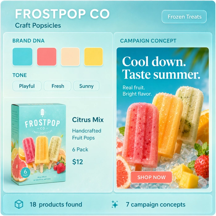 Frostpop frozen treats sample studio card