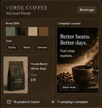 Verde Coffee beverage sample studio card